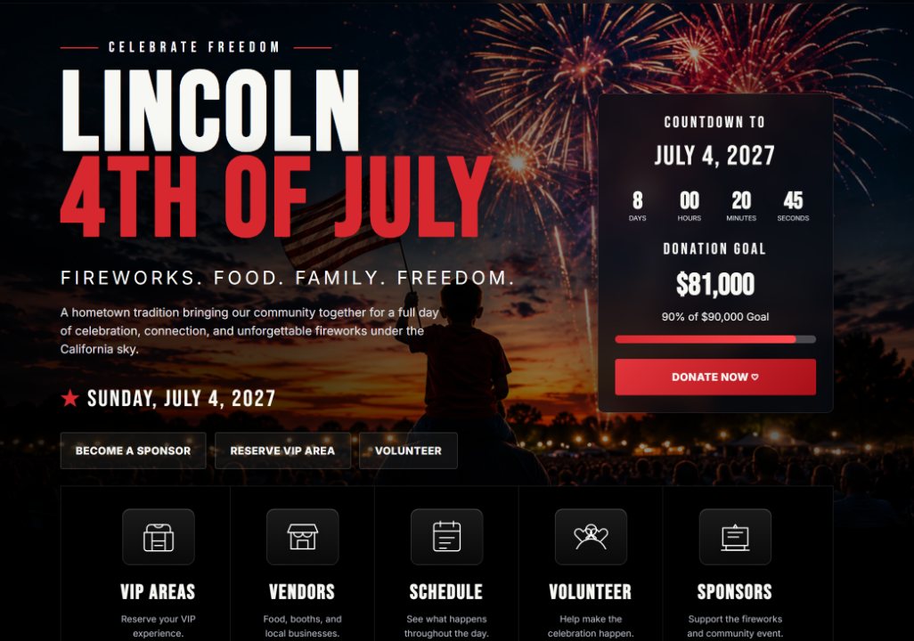 Lincoln 4th of July website design